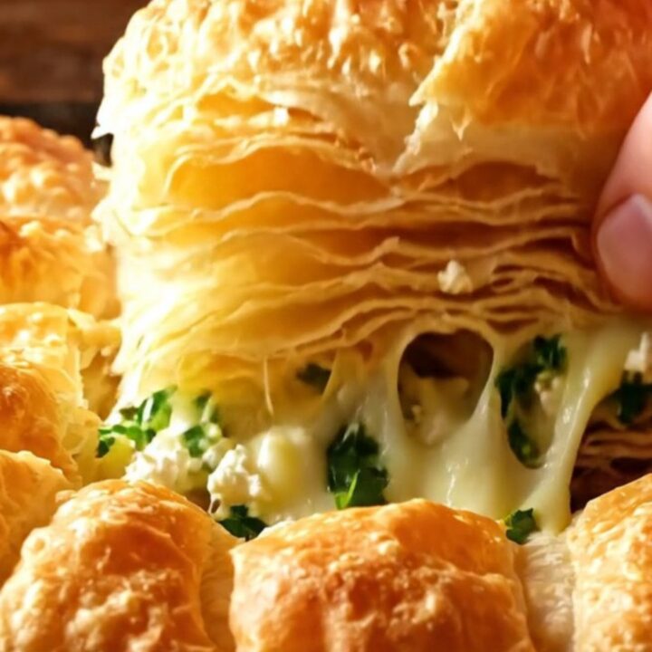 Golden, puffed sparkling water börek squares with crispy layers and feta filling