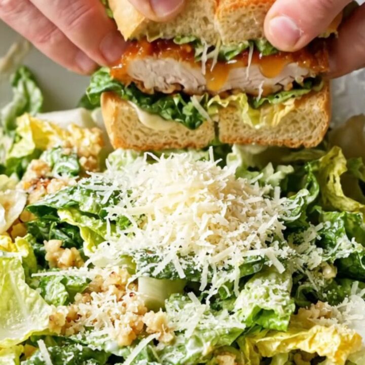 Hot honey glazed chicken Caesar sandwich with crispy chicken, Parmesan, and lettuce on toasted bread