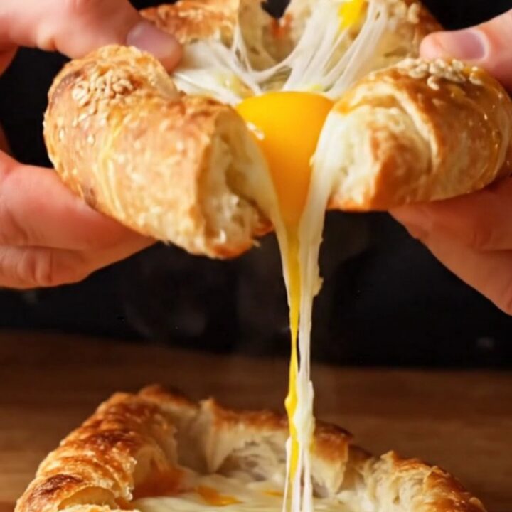 Triangular lavaş pide boat with melted cheese and a baked egg, garnished with parsley