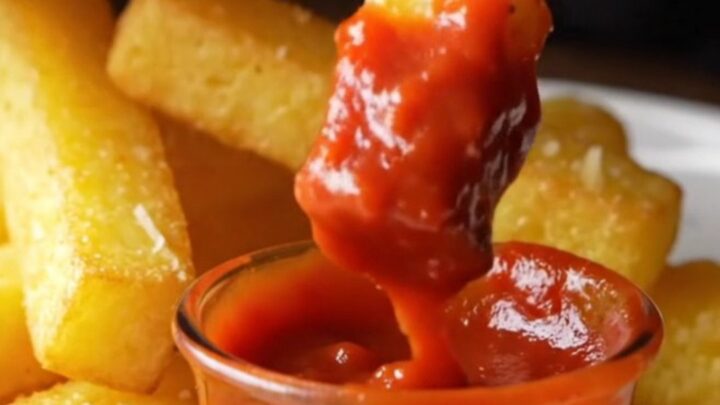 Crispy air-fried parmesan polenta fries with a side of marinara sauce, golden and crunchy.