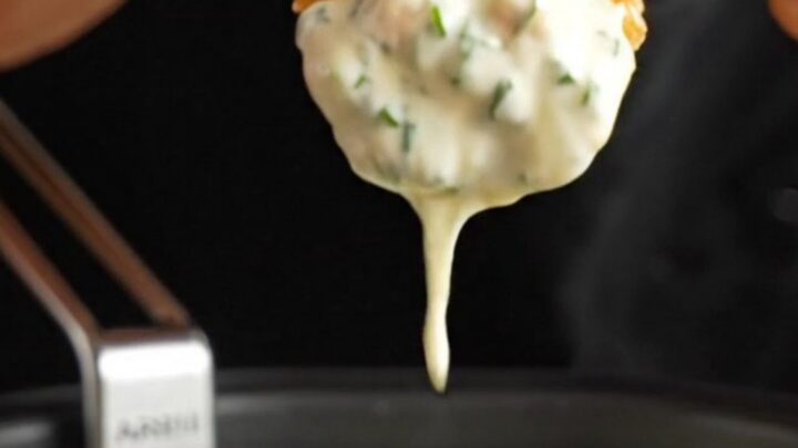 Crispy accordion zucchini fries with golden edges, served with a bowl of creamy herb aioli.