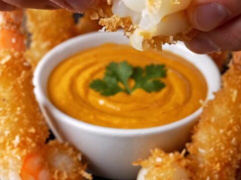 Crispy coconut shrimp with mango habanero dip