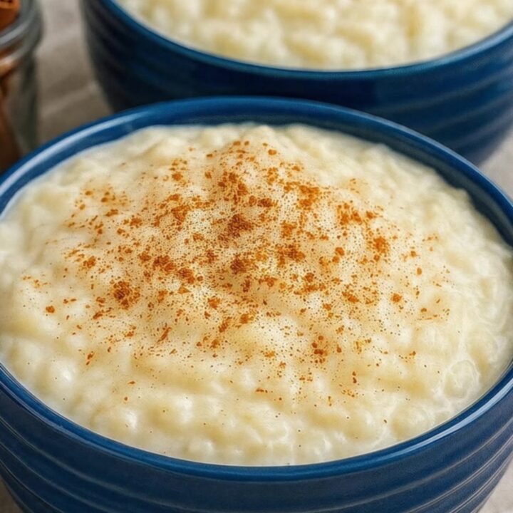 A silver spoon resting in a bowl of creamy, cinnamon-dusted rice pudding by a window.
