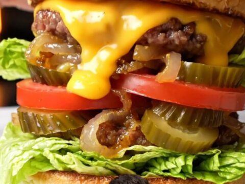 Double smash burger with melted cheese and secret sauce on a toasted bun