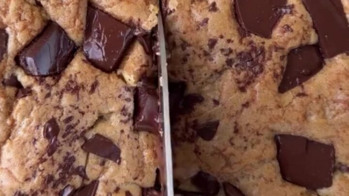 Golden brown chocolate chip blondies with flaky sea salt on top