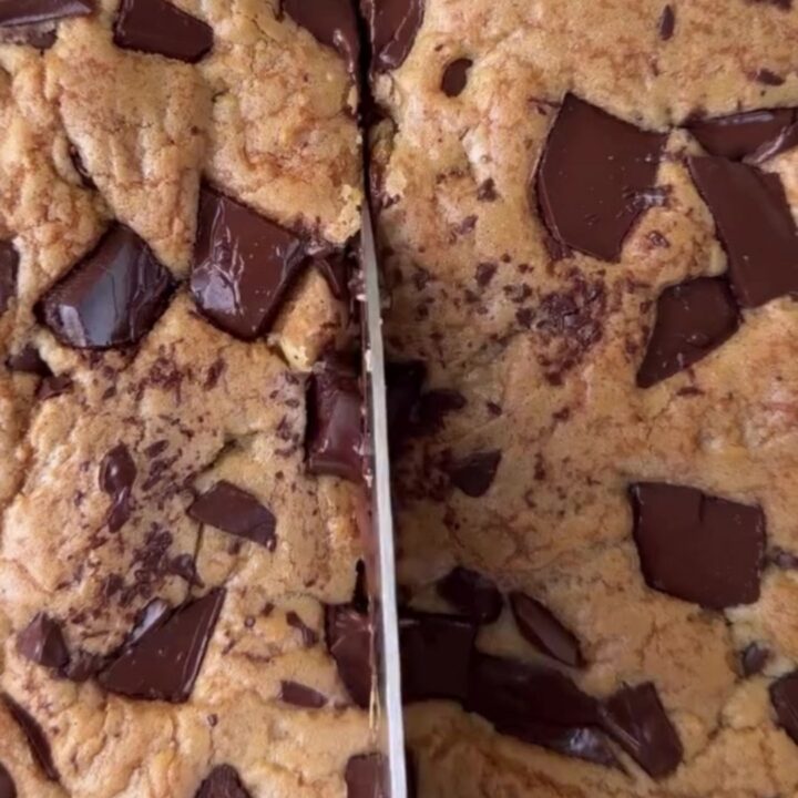 Golden brown chocolate chip blondies with flaky sea salt on top