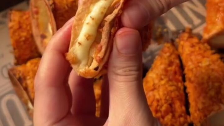 Crispy Doritos-crusted beef cones with melted cheese pull