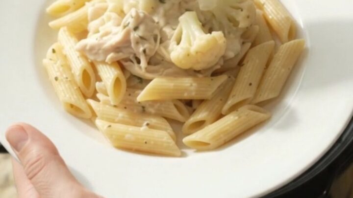 Creamy mozzarella cauliflower chicken in a slow cooker