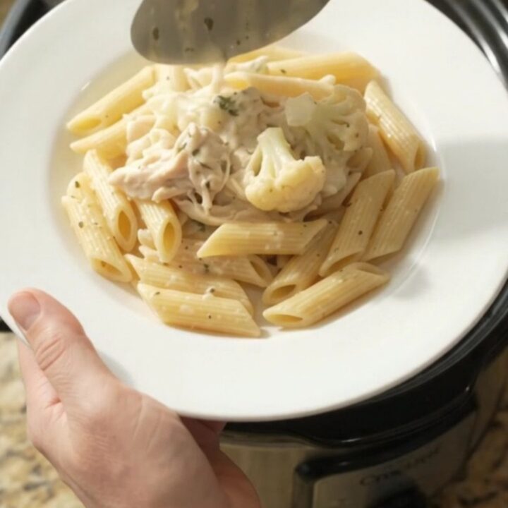 Creamy mozzarella cauliflower chicken in a slow cooker