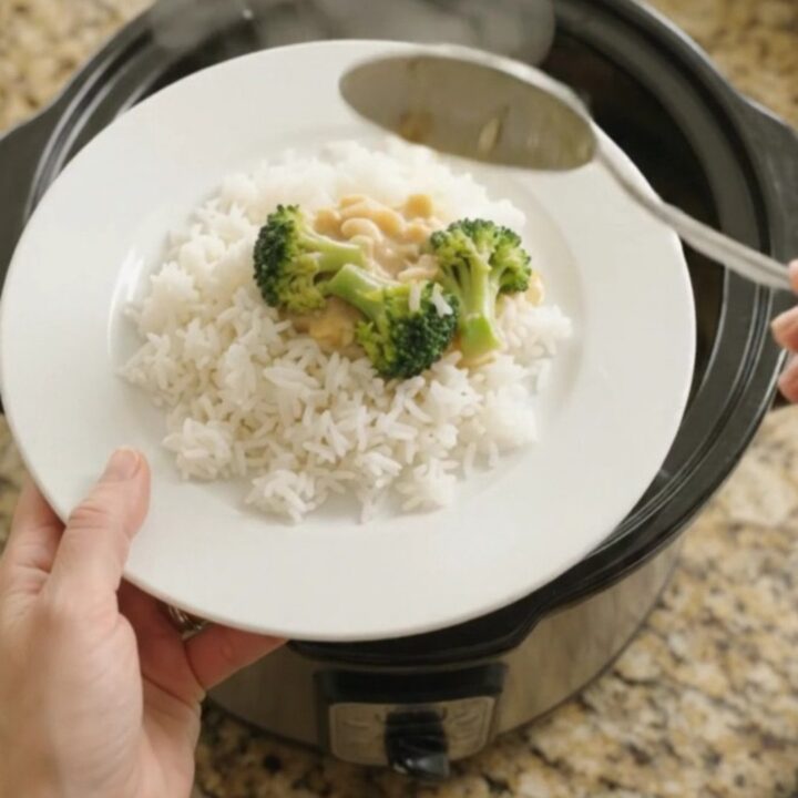 Golden cheddar broccoli chicken tenders in a slow cooker
