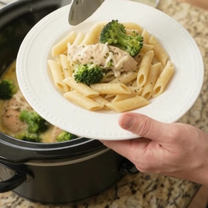 Slow cooker chicken and broccoli in creamy mozzarella sauce