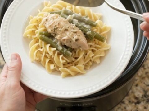 Slow cooker chicken and green beans in creamy Parmesan sauce