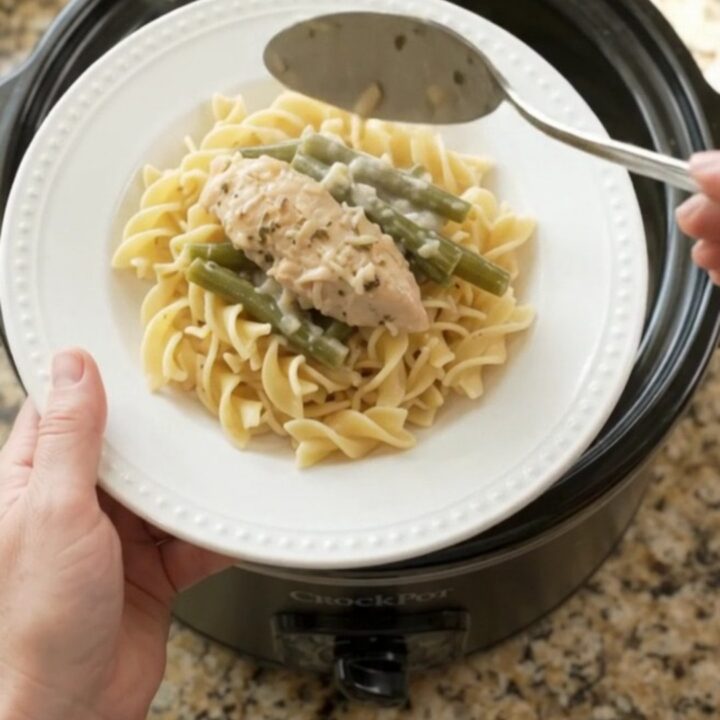 Slow cooker chicken and green beans in creamy Parmesan sauce