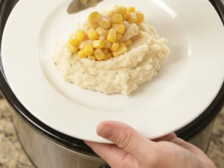 Slow cooker chicken tenders with sweet corn and melted Swiss cheese sauce