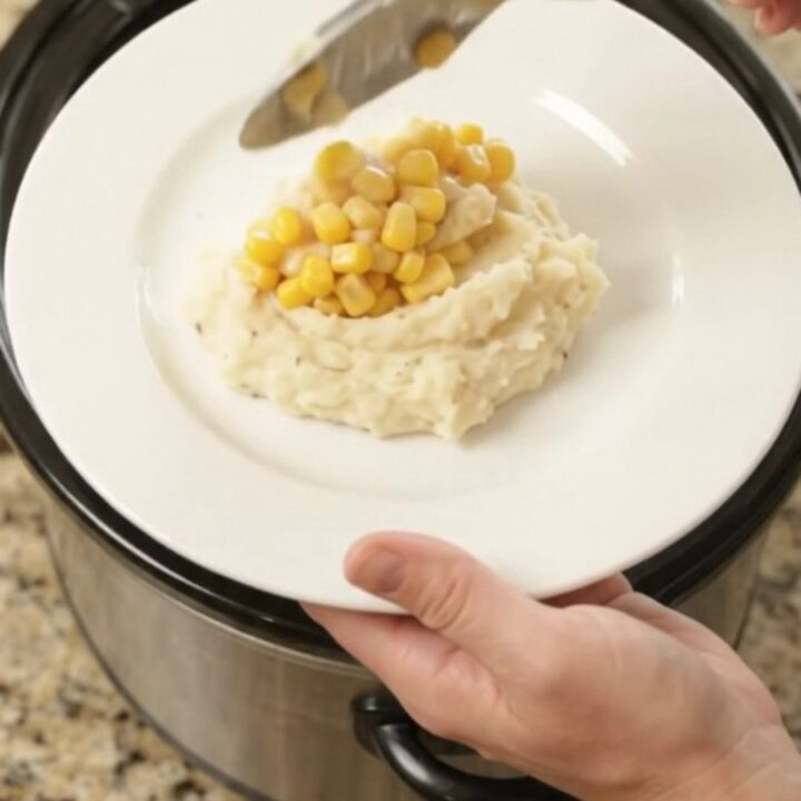 Slow cooker chicken tenders with sweet corn and melted Swiss cheese sauce