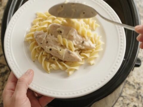 Slow cooker chicken tenders with sweet corn in a creamy Parmesan sauce