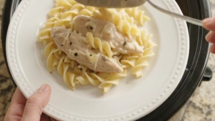 Slow cooker chicken tenders with sweet corn in a creamy Parmesan sauce