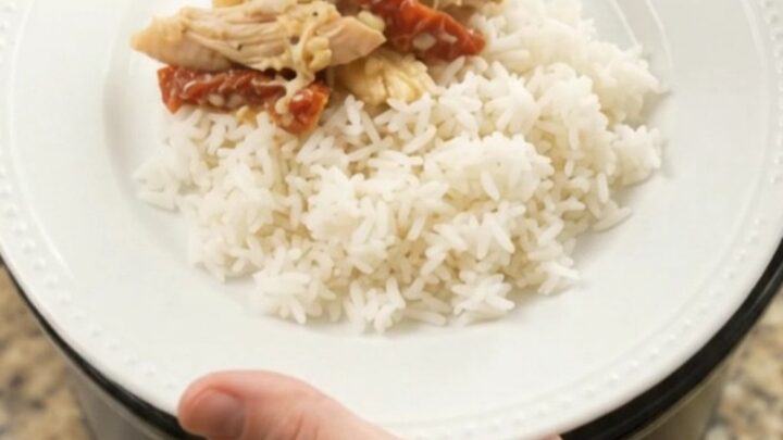 Shredded turkey breast in creamy cheddar sauce with sun-dried tomatoes in a slow cooker