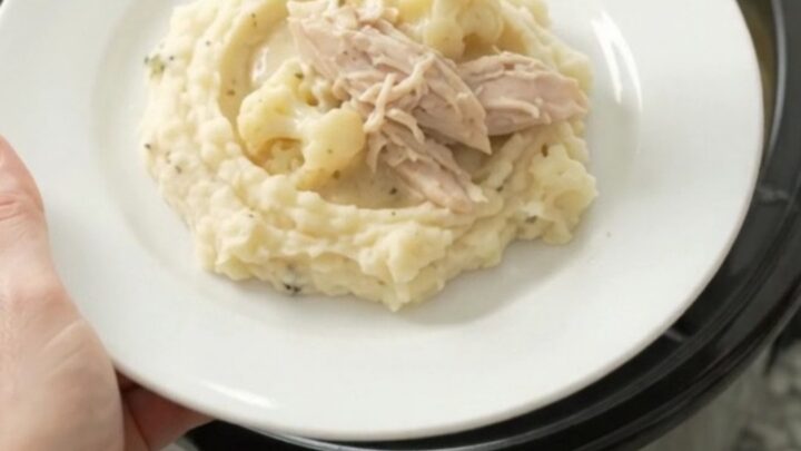 Slow cooker turkey breast with cauliflower in a creamy Swiss cheese sauce