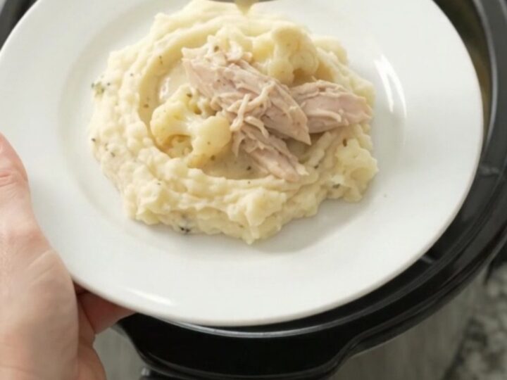 Slow cooker turkey breast with cauliflower in a creamy Swiss cheese sauce