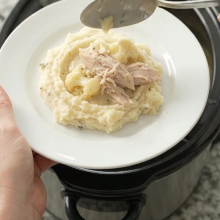 Slow cooker turkey breast with cauliflower in a creamy Swiss cheese sauce