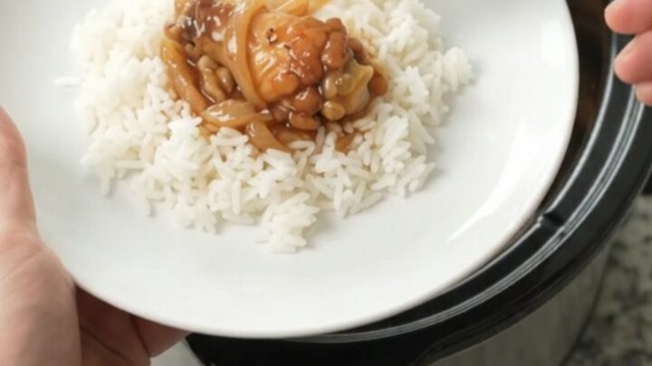 Slow cooker teriyaki chicken wings with caramelized onions and sesame seeds