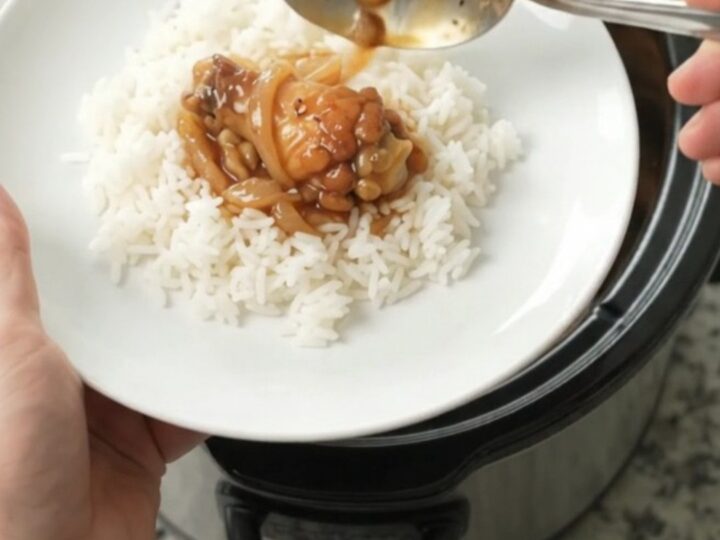 Slow cooker teriyaki chicken wings with caramelized onions and sesame seeds