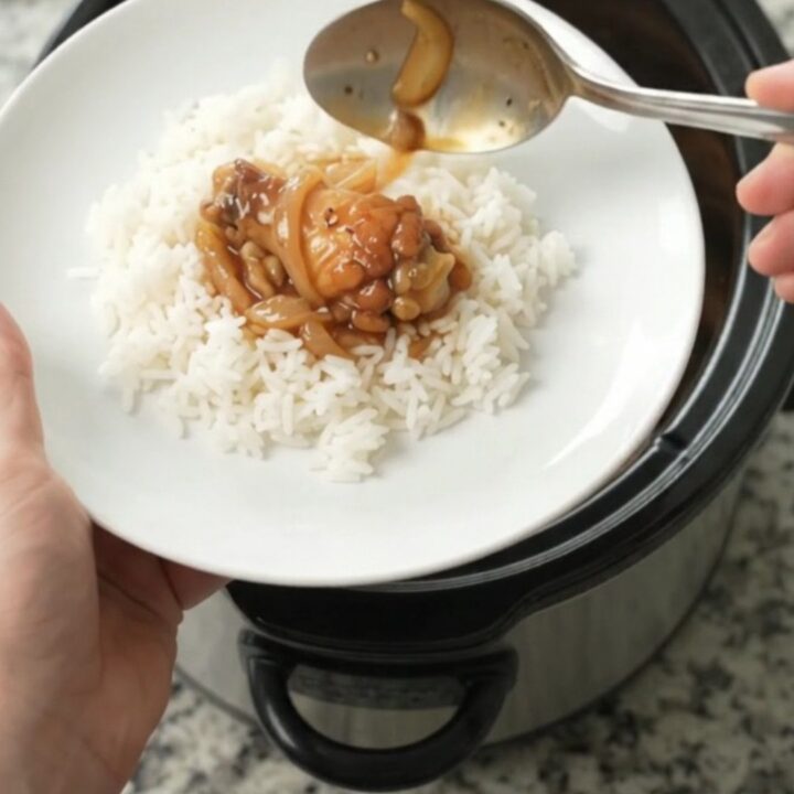 Slow cooker teriyaki chicken wings with caramelized onions and sesame seeds