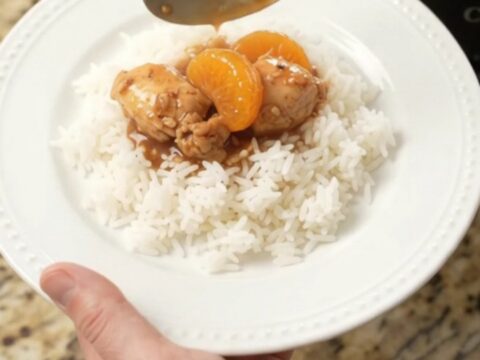 Slow cooker chicken bites with mandarin oranges in teriyaki glaze