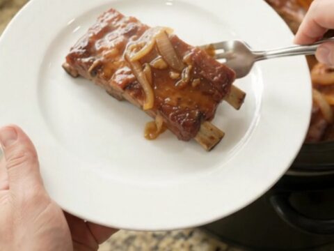 Slow-cooker baby back ribs glazed with honey hickory BBQ sauce