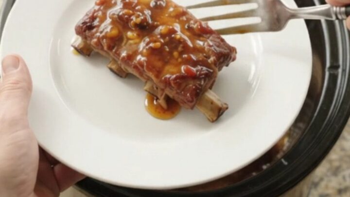 Slow-cooker spare ribs with sticky chipotle maple bourbon glaze, pull-apart tender