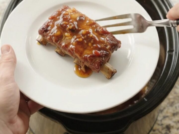 Slow-cooker spare ribs with sticky chipotle maple bourbon glaze, pull-apart tender