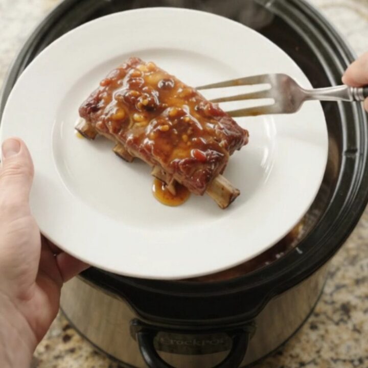 Slow-cooker spare ribs with sticky chipotle maple bourbon glaze, pull-apart tender
