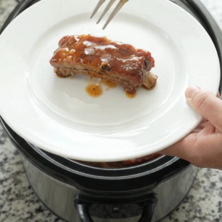 Glazed root beer BBQ pork ribs in a slow cooker