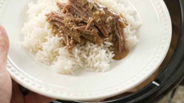 Fork-tender shredded beef brisket in a creamy Dijon gravy in a slow cooker