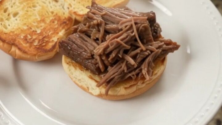 Slow-cooker brisket with potatoes and carrots in rich brown gravy