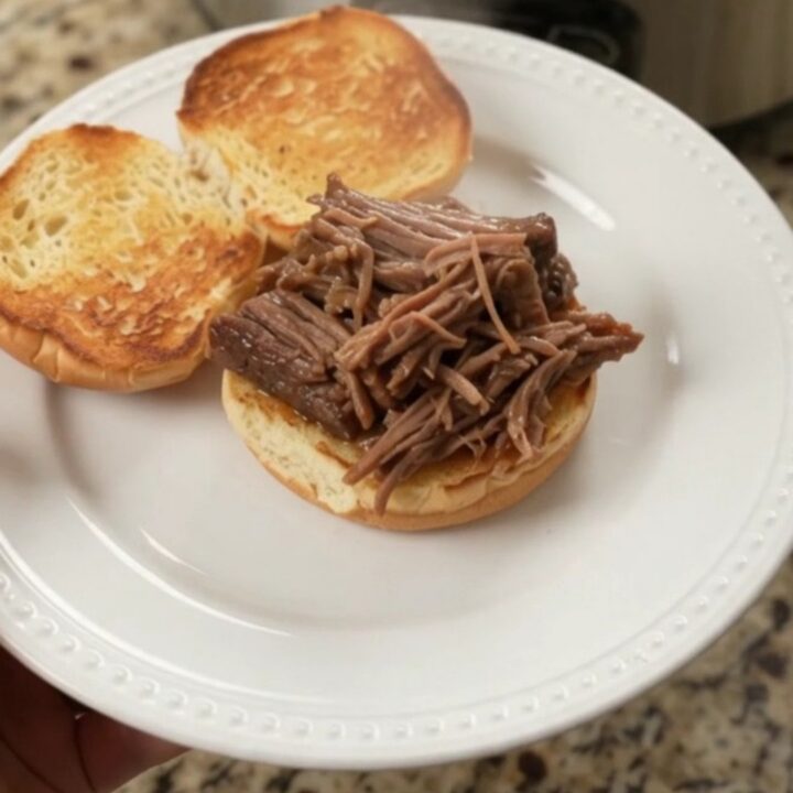 Slow-cooker brisket with potatoes and carrots in rich brown gravy