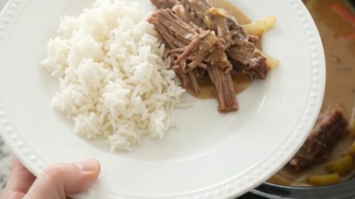 Slow cooker brisket with creamy dijon sauce and peppers