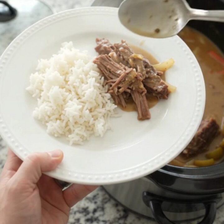 Slow cooker brisket with creamy dijon sauce and peppers