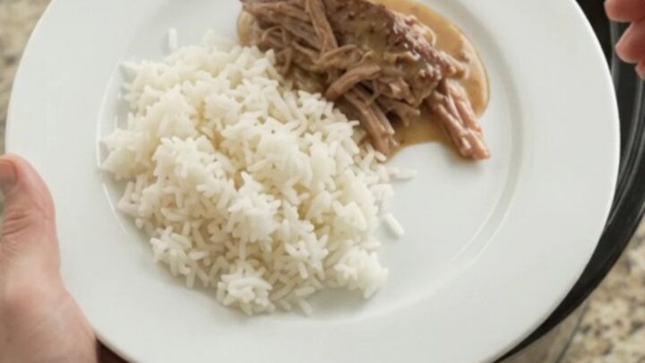 Slow cooker pork sirloin roast with shallots and carrots in creamy Dijon sauce