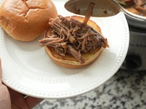 Slow-cooker bottom round roast with garlic and herbs in rich brown gravy