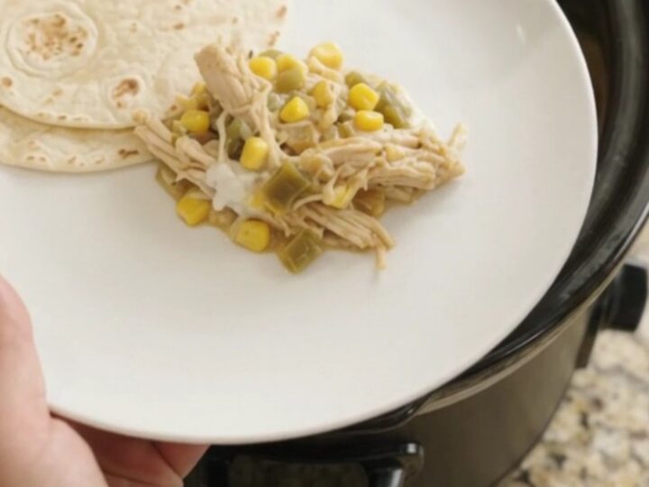 Slow-cooker fiesta chicken with creamy sauce and melted cheese, ready to serve