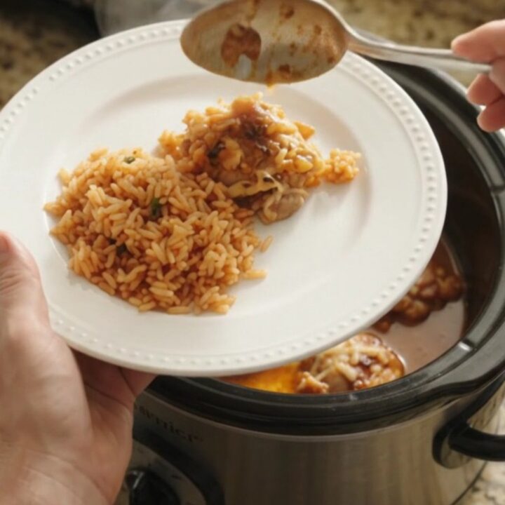 Crockpot chipotle pineapple chicken thighs with melted Oaxaca cheese and rice