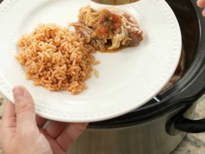 Bubbling Crockpot Oaxaca Queso Pinto Carnitas with melted cheese and shredded pork