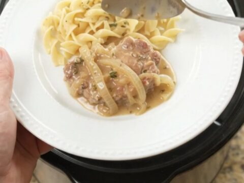 Slow cooker pork chops with creamy onion sauce