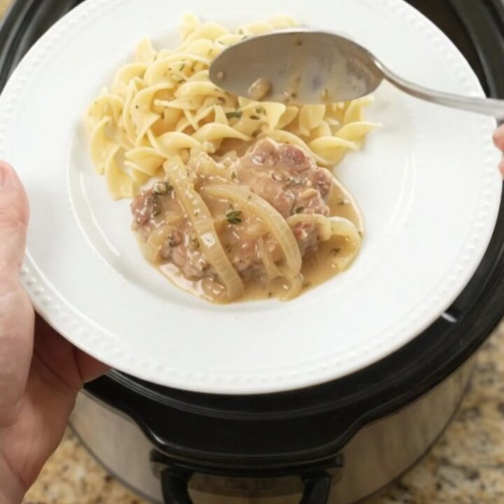 Slow cooker pork chops with creamy onion sauce