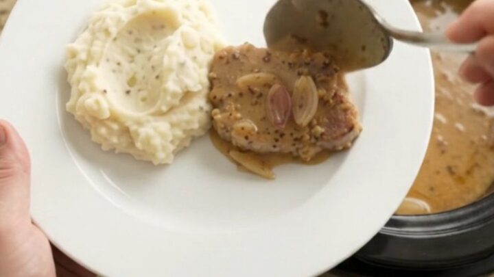 Slow-cooker pork chops in a creamy honey-Dijon sauce with shallots