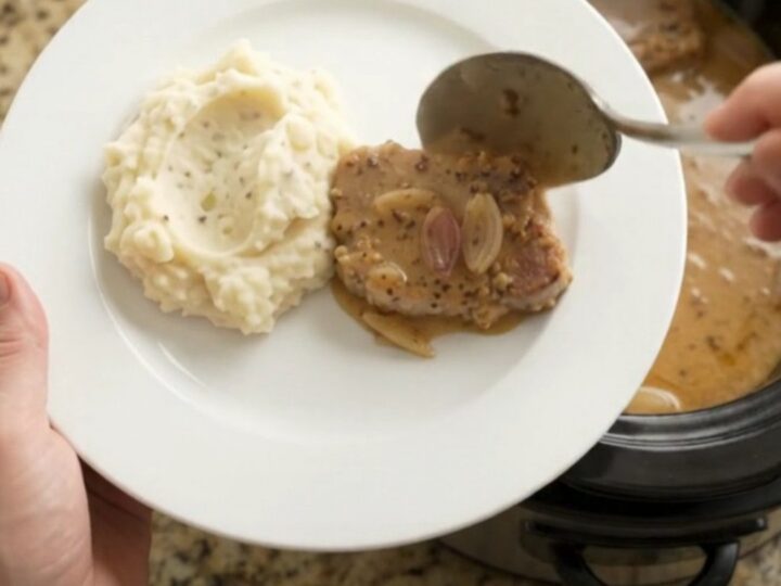 Slow-cooker pork chops in a creamy honey-Dijon sauce with shallots