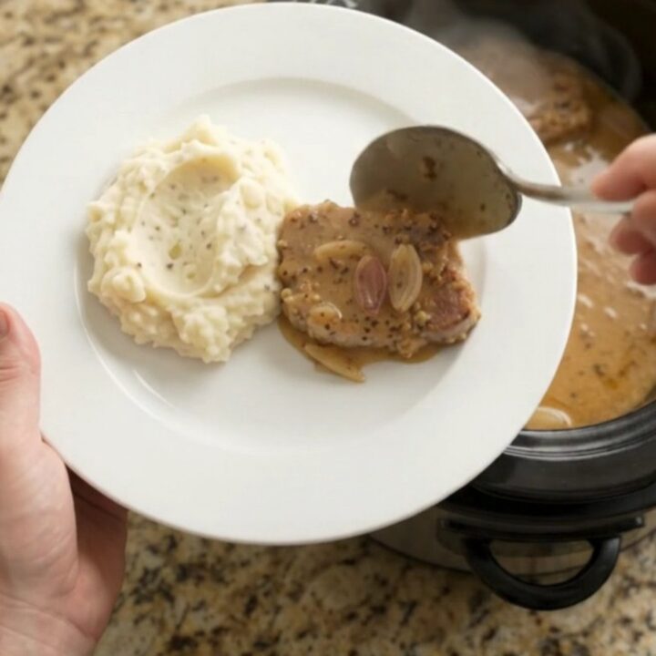 Slow-cooker pork chops in a creamy honey-Dijon sauce with shallots