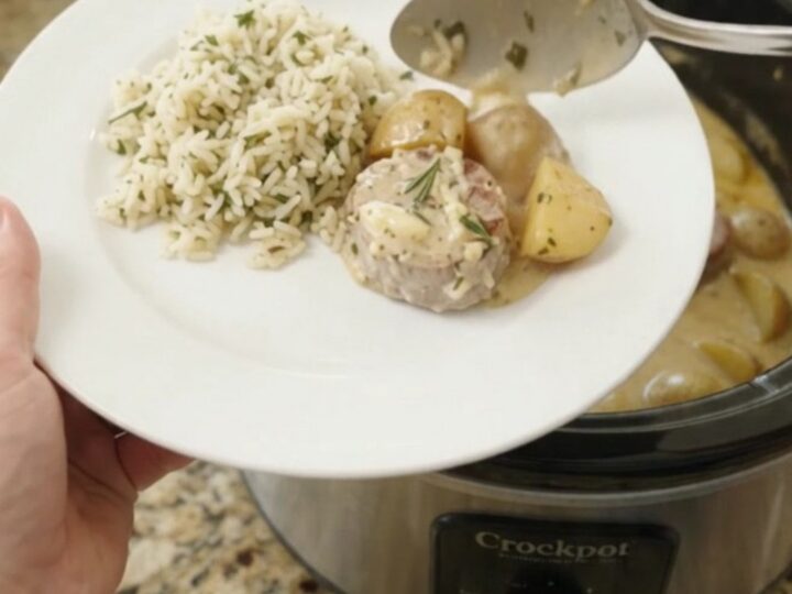 Creamy Parmesan pork medallions and baby potatoes in a slow cooker